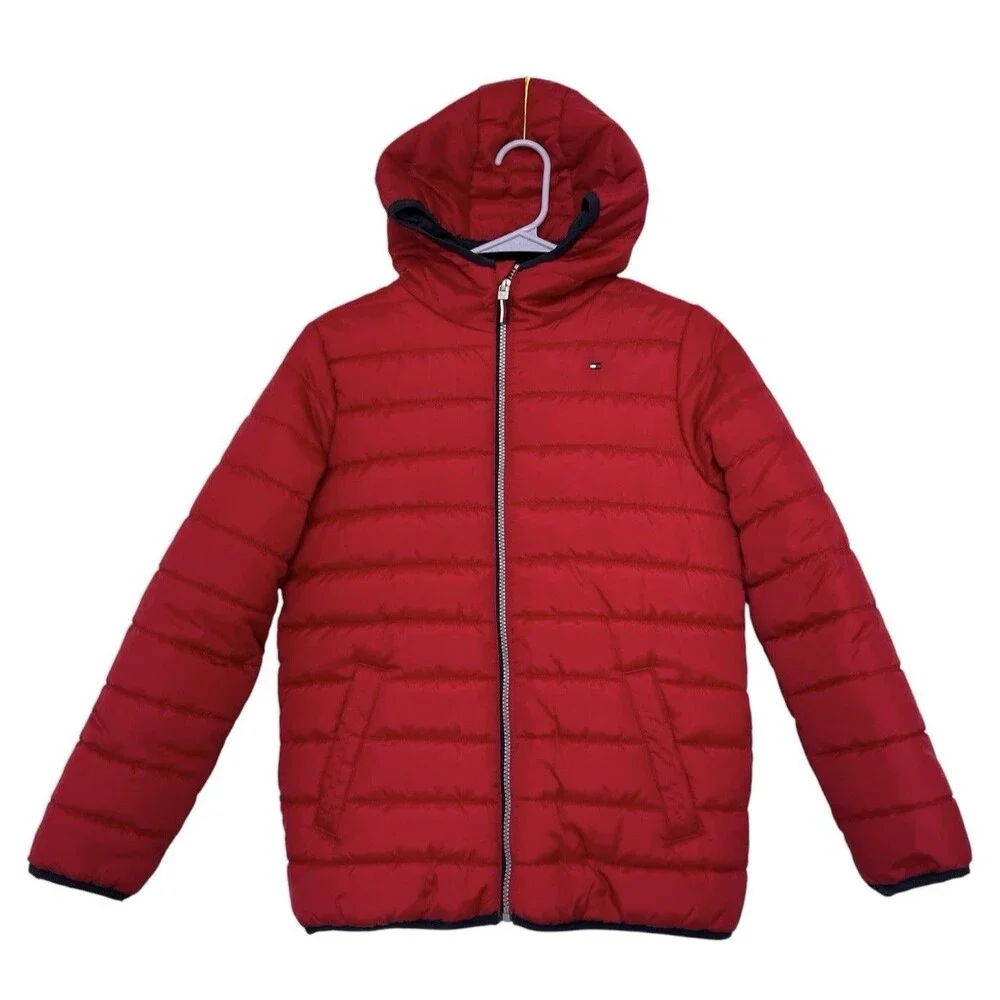 NWOT Tommy Hilfiger Kids Red Hooded Puffer Jacket Coat Boys Girls M 10/12
